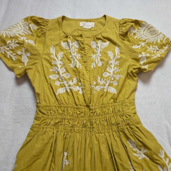 Anthropologie Yellow and White Embroidered Somerset Maxi Dress with pockets - Picture 5 of 11
